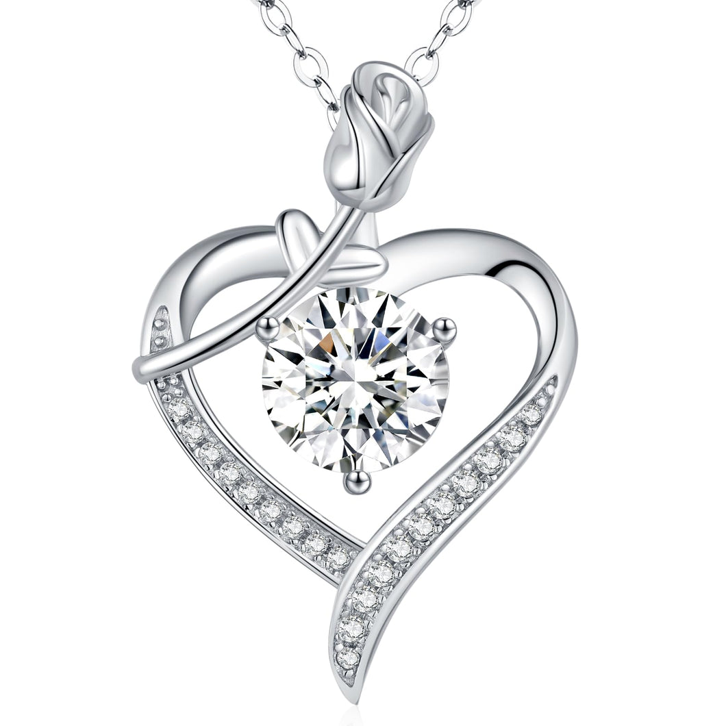 Rose Heart Pendant Necklace for Wife Moissanite Lab-Created Gem Jewelry for Women I Love You Wedding Anniversary Birthday Christmas Valentines Engagements Mothers Day for Her Girlfriend Mom Daughter