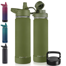 Load image into Gallery viewer, CIVAGO 22 oz Insulated Water Bottle With Straw, Stainless Steel Sports Water Flask Cup with 3 Lids (Straw, Portable Spout and Handle Lid), Double Walled Travel Thermal Canteen Mug, Army Green
