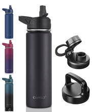 Load image into Gallery viewer, CIVAGO 22 oz Insulated Water Bottle With Straw, Stainless Steel Sports Water Flask Cup with 3 Lids (Straw, Portable Spout and Handle Lid), Double Walled Travel Thermal Canteen Mug, Black
