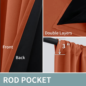BGment Terracotta 100% Blackout Curtains for Bedroom, Fall Full Room Darkening Noise Reducing Living Room Curtains 63 Inch Length, Thermal Insulated Rod Pocket Window Drapes 2 Panels, 52 Inch Wide