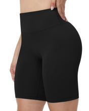 Load image into Gallery viewer, Runhit No Front Seam Biker Shorts for Women - 8&#39;&#39; High Waisted Workout Gym Yoga Running Spandex Compression Shorts Shorts with Tummy Control Black Small

