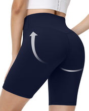 Load image into Gallery viewer, Runhit No Front Seam Biker Shorts for Women - 8&#39;&#39; High Waisted Workout Gym Yoga Running Spandex Compression Shorts Shorts with Tummy Control Navy Small
