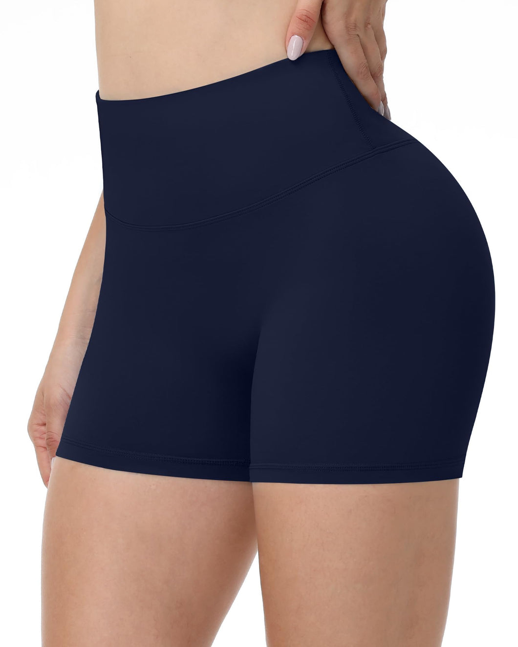 Runhit No Front Seam Biker Shorts for Women - 3'' High Waisted Workout Gym Yoga Volleyball Spandex Booty Shorts with Tummy Control Navy Small