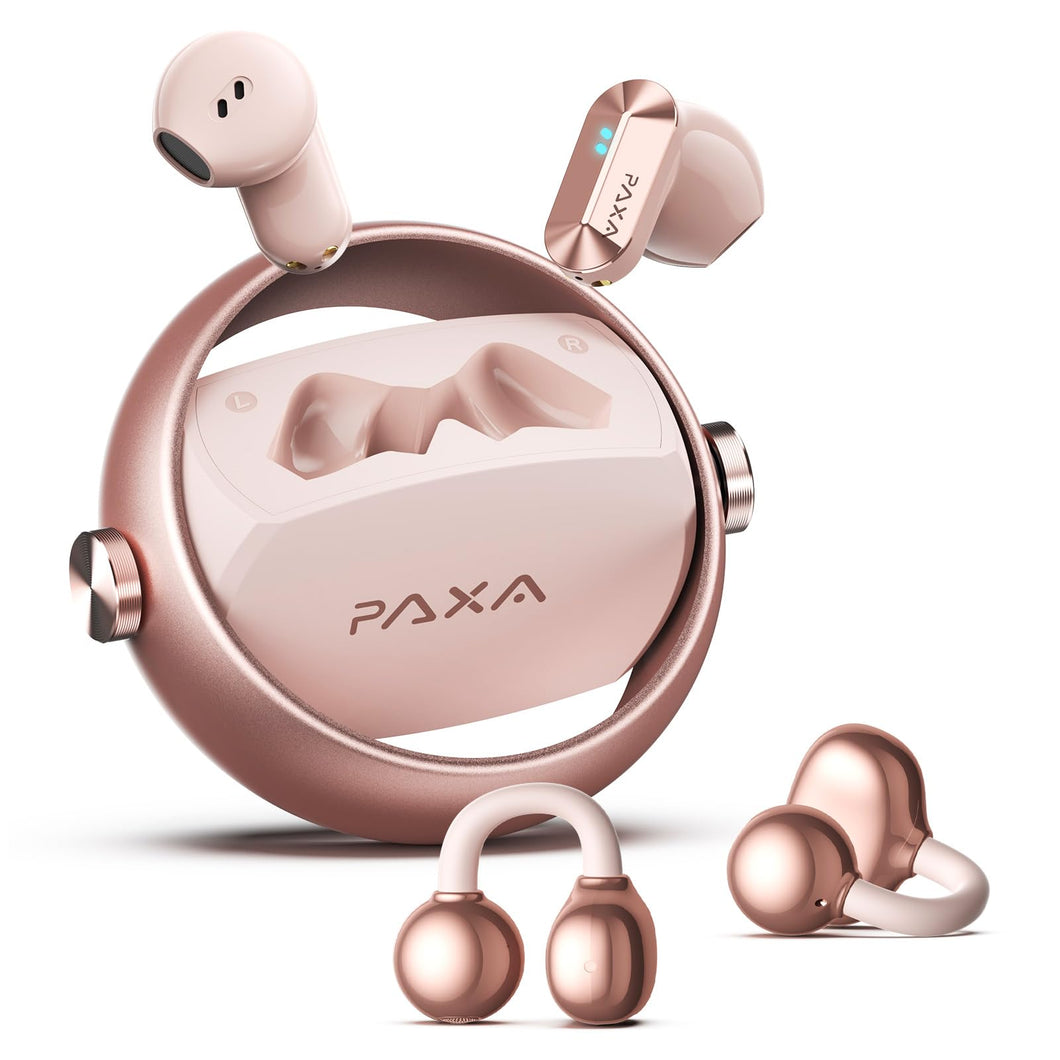 2 in 1 Clip on Open Ear Headphones Wireless Earbuds, 0 Delay Bluetooth 6.0, Ultra-long 140H Play, Auto L-R Recognition Touch Control, Hybrid Noise Reduction for Work Fitness Daily Use,Ctbuds Rose Gold
