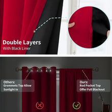 Load image into Gallery viewer, BGment Christmas Thermal Insulated 100% Blackout Curtains for Bedroom Decoration with Black Liner, Double Layer Full Room Darkening Noise Reducing Rod Pocket Curtain (52 x 63 Inch, Red, 2 Panels)
