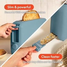 Load image into Gallery viewer, bella 2 Slice Slim Toaster, Fits-anywhere™ Kitchenware, 6 Setting Shade Control with Reheat &amp; Cancel Buttons, Fits sourdough, 10” Long Slot, Anti Jam &amp; Auto Shutoff, 900 Watt, Surf
