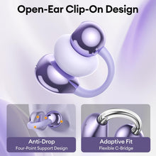Load image into Gallery viewer, Clip On Earbuds, Open Ear Earbuds Wireless Bluetooth 5.4, Clip On Headphones with LCD Touchscreen, Lightweight Comfort Open Ear Headphones for Sports, Fitness, and Workouts, M100 Purple
