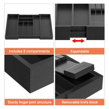 Load image into Gallery viewer, TIOPGHAD Bamboo-Silverware-Drawer-Organizer-Kitchen, Expandable Utensil Holder Cutlery Tray Flatware Organization Adjustable Wood Tableware Dividers Storage (with Removable Knife Block)(Black)
