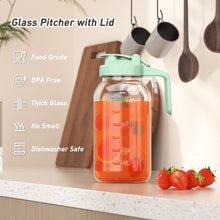 Load image into Gallery viewer, 64 oz Glass Pitcher with Lid, Large Wide Mouth Mason Jar with Pour Spout, Green Sun Tea Glass Jar for Outside, Drink Pitcher Great for Drink, Cold Beverages and Breast Milk
