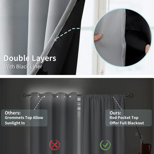 BGment Thermal Insulated 100% Blackout Curtains for Bedroom with Black Liner, Double Layer Full Room Darkening Noise Reducing Rod Pocket Curtain (52 x 63 Inch, Light Grey, 2 Panels)