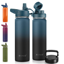 Load image into Gallery viewer, CIVAGO 22 oz Insulated Water Bottle With Straw, Stainless Steel Sports Water Flask Cup with 3 Lids (Straw, Portable Spout and Handle Lid), Double Walled Travel Thermal Canteen Mug, Indigo Black
