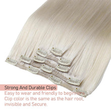 Load image into Gallery viewer, Platinum Blonde Human Hair Clip in Extensions 20 Inch Clip in Hair Extensions Real Human Hair #60 Remy Hair Extensions for Women Easy to Install 5pcs 80g/2.82oz

