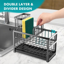 Load image into Gallery viewer, Sinnsally Kitchen Sponge Holder,2 Tier Sink Caddy Organizer with High Brush Holder,Stainless Steel Sink Box Dish Scrubber Holder,Soap Tray for Kitchen Counter Accessories &amp; Storage Rack (Black)
