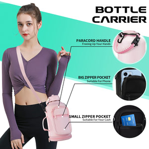 Half Gallon Water-Bottle with Straw - Pop-up Chug Lid (Cold 48H & Hot 24H) 64oz Insulated Water Bottle Flask with Sleeve Strap, Paracord Handle, Bottle Boot, Pink Stainless Steel Metal Water Jug