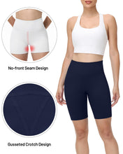 Load image into Gallery viewer, Runhit No Front Seam Biker Shorts for Women - 8&#39;&#39; High Waisted Workout Gym Yoga Running Spandex Compression Shorts Shorts with Tummy Control Navy Small
