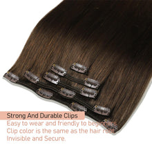Load image into Gallery viewer, Clip in Hair Extensions Real Human Hair Straight Clip in Human Hair Extensions for Women #4 Medium Brown Remy Human Hair Clip ins 16 Inch 80g 5pcs Double Weft

