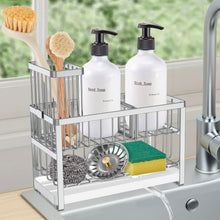 Load image into Gallery viewer, Sinnsally Kitchen Sponge Holder,2 Tier Sink Caddy Organizer with High Brush Holder,Stainless Steel Sink Box Dish Scrubber Holder,Soap Tray for Kitchen Counter Accessories &amp; Storage Rack (Silver)
