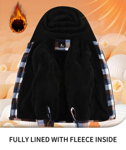 JACKETOWN Boys Fleece Jacket Kids Plaid Flannel Shacket Shirts Sherpa Hoodie Zip Up Sweatshirt Winter Coat 6-15 Years Coffee 10-11 Years