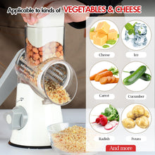 Load image into Gallery viewer, Ourokhome Rotary Cheese Grater Hand Crank, Kitchen Shredder Speed Mandolin Slicer Ice Shaver with Handle and Drum Blades for Cheese, Vegetable, Nuts, Chocolate, Potato, Carrot, 5 Blades, White
