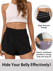 BMJL Women's Athletic Shorts High Waisted Running Short Pocket 2.5" Sporty Shorts Gym Elastic Workout Shorts(L,Black)