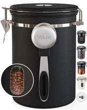 Load image into Gallery viewer, Veken Coffee Canister with Window,Airtight Stainless Steel Container,Home Kitchen Food Storage Organizers for Grounds,Beans,Espresso,Rice,Tea,Sugar,Flour, Cereal,Scoop,Bar Accessories,Gifts,22OZ,Black
