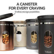 Load image into Gallery viewer, Veken Coffee Canister with Window,Airtight Stainless Steel Container,Home Kitchen Food Storage Organizers for Grounds,Beans,Espresso,Rice,Tea,Sugar,Flour, Cereal,Scoop,Bar Accessories,Gifts,22OZ,Black
