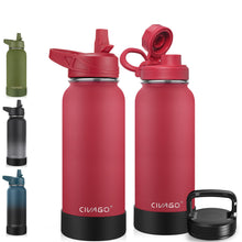 Load image into Gallery viewer, CIVAGO 32 oz Insulated Water Bottle With Straw, Stainless Steel Sports Water Cup Flask with 3 Lids, Wide Mouth Travel Thermal Mug, Red
