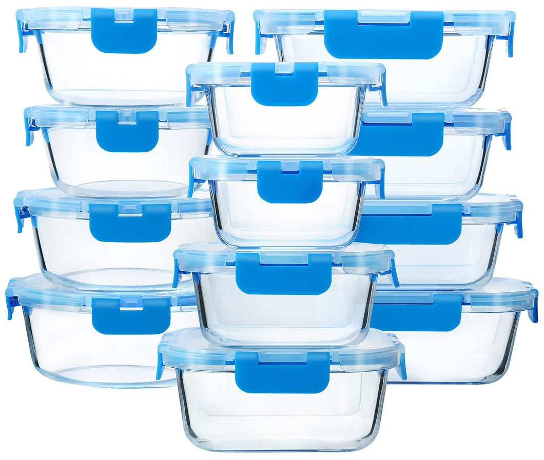 M MCIRCO 24-Piece Glass Food Storage Containers with Upgraded Snap Locking Lids,Glass Meal Prep Containers Set - Airtight Lunch Containers, Microwave, Oven, Freezer and Dishwasher, Blue
