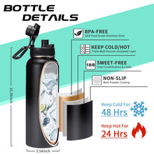 Load image into Gallery viewer, Vacuum Insulated Water Bottle 40oz - w/Straw Lid &amp; Spout Lid, Carrier Bag, Paracord Handle, Bottle Boot, Stainless Steel Water Bottle for Adults, Wide Mouth Thermo Bottle Flask Cold-48H Hot-24H
