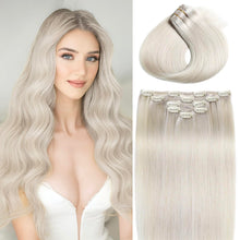 Load image into Gallery viewer, Platinum Blonde Human Hair Clip in Extensions 20 Inch Clip in Hair Extensions Real Human Hair #60 Remy Hair Extensions for Women Easy to Install 5pcs 80g/2.82oz
