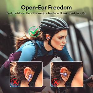 Clip On Earbuds, Open Ear Earbuds Wireless Bluetooth 5.4, Clip On Headphones with LCD Touchscreen, Lightweight Comfort Open Ear Headphones for Sports, Fitness, and Workouts, M100 Purple