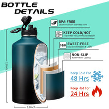 Load image into Gallery viewer, 1 Gallon Water Bottle Stainless Steel - 128oz Insulated Flask Water Bottle with Sleeve Strap, Big Water Jug with Straw &amp; Spout Lid, Gym Camping Gallon Water Bottle w/Paracord Handle, protective Boot
