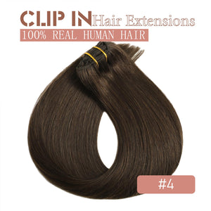 Clip in Hair Extensions Real Human Hair Medium Brown Hair Extensions Clip ins 100% Remy Human Hair Extension for Women 80g/5pcs Straight Real Hair Clip in Extensions 14 Inch