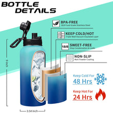 Load image into Gallery viewer, DIGJUPER Stainless Steel Flask Water Bottle - 32oz/40oz/64oz Insulated Water Bottle with Straw &amp; Spout Lids, Paracord Handle, Strap Sleeve, Protective Cup Mat, Hydro Thermo Perfect for Sports Office
