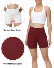 Load image into Gallery viewer, Runhit No Front Seam Biker Shorts for Women - 5&#39;&#39; High Waisted Workout Gym Yoga Athletic Compression Spandex Shorts with Tummy Control Wine Red Medium
