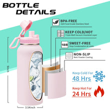 Load image into Gallery viewer, 32 OZ Water Bottles with Straw, Storage Carrier Bag, Paracord Handle &amp; Chug Lid, BPA-free Vacuum Insulated Water Bottle 32oz, Keep Cold 48Hrs &amp; Hot 24Hrs, Stainless Steel Hydro Sports Office Travel
