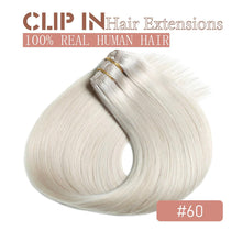 Load image into Gallery viewer, Clip in Hair Extensions Real Human Hair 18 Inch Platinum Blonde Hair Extensions Clip ins Real Hair Extension Clip in Human Hair for Women 80g/5pcs Double Weft
