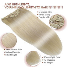 Load image into Gallery viewer, Clip in Hair Extensions Real Human Hair Straight Real Hair Extensions Clip ins Platinum Blonde Clip in Extensions Human Hair for Women Remy Hair Clip ins 16 Inch 80g/5pcs
