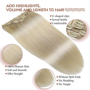 Clip in Hair Extensions Real Human Hair Straight Real Hair Extensions Clip ins Platinum Blonde Clip in Extensions Human Hair for Women Remy Hair Clip ins 16 Inch 80g/5pcs