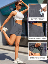 Load image into Gallery viewer, BMJL Women&#39;s Athletic Shorts High Waisted Running Shorts Pocket Sporty Short Gym Elastic Workout Shorts（XS,Flower Grey
