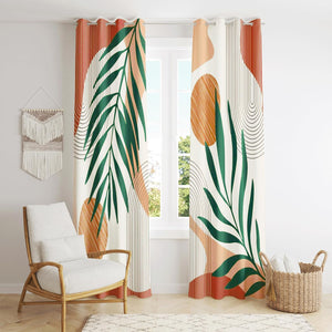 ZYLLGLOW Mid Century Modern Curtains Set Thick Cotton Boho Curtain Blackout for Bedroom Bohemian Style Decor Window Leaf Print Classical Drapes for Living Dining Room, 2 Panels, W52×84L