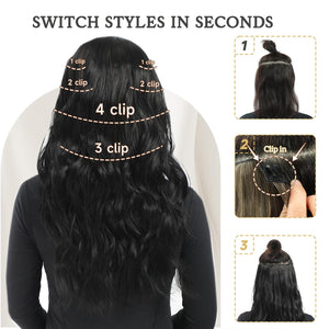 Fliace Clip in Black Hair Extensions for Women, Thick Double Weft Wavy Soft Hair & Blends Well Long Hairpieces(20inch, 6pcs, Natural Black)