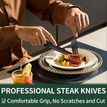 Load image into Gallery viewer, 24-Piece Black Silverware Set with Steak Knives, Black Flatware Set for 4, Food-Grade Stainless Steel Tableware Cutlery Set, Mirror Finished Utensil Sets for Home Restaurant
