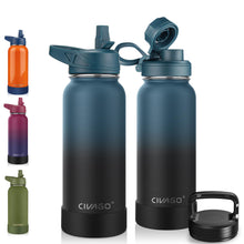Load image into Gallery viewer, CIVAGO 32 oz Insulated Water Bottle With Straw, Stainless Steel Sports Water Cup Flask with 3 Lids (Straw, Spout and Handle Lid), Wide Mouth Travel Thermal Mug, Indigo Black
