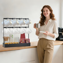 Load image into Gallery viewer, Coffee Mug Holder for Countertop, Cup Holder Rack with Slidable 16 Hooks, Large Mug Holder with Storage Base for Coffee Bar, Kitchen, Dining Room - Black
