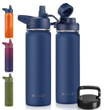 Load image into Gallery viewer, CIVAGO 22 oz Insulated Water Bottle With Straw, Stainless Steel Sports Water Flask Cup with 3 Lids (Straw, Portable Spout and Handle Lid), Double Walled Travel Thermal Canteen Mug, Navy Blue
