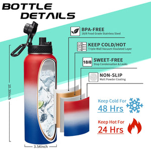 40oz Insulated Water Bottle with Straw, Paracord Handle & Carrier Bag, Wide Mouth Vacuum Insulated Hydro Bottle, Stainless Steel Thermo Mug Flask for Sports Office School, Cold 48Hrs & Hot 24Hrs