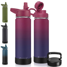 Load image into Gallery viewer, CIVAGO 22 oz Insulated Water Bottle With Straw, Stainless Steel Sports Water Flask Cup with 3 Lids (Straw, Portable Spout and Handle Lid), Double Walled Travel Thermal Canteen Mug, Dark Rainbow
