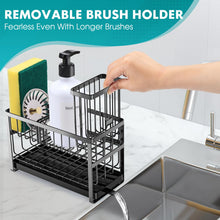 Load image into Gallery viewer, Sinnsally Kitchen Sponge Holder,2 Tier Sink Caddy Organizer with High Brush Holder,Stainless Steel Sink Box Dish Scrubber Holder,Soap Tray for Kitchen Counter Accessories &amp; Storage Rack (Black)
