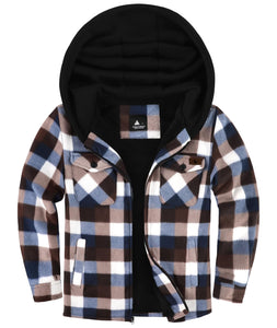 JACKETOWN Boys Fleece Jacket Kids Plaid Flannel Shacket Shirts Sherpa Hoodie Zip Up Sweatshirt Winter Coat 6-15 Years Coffee 10-11 Years